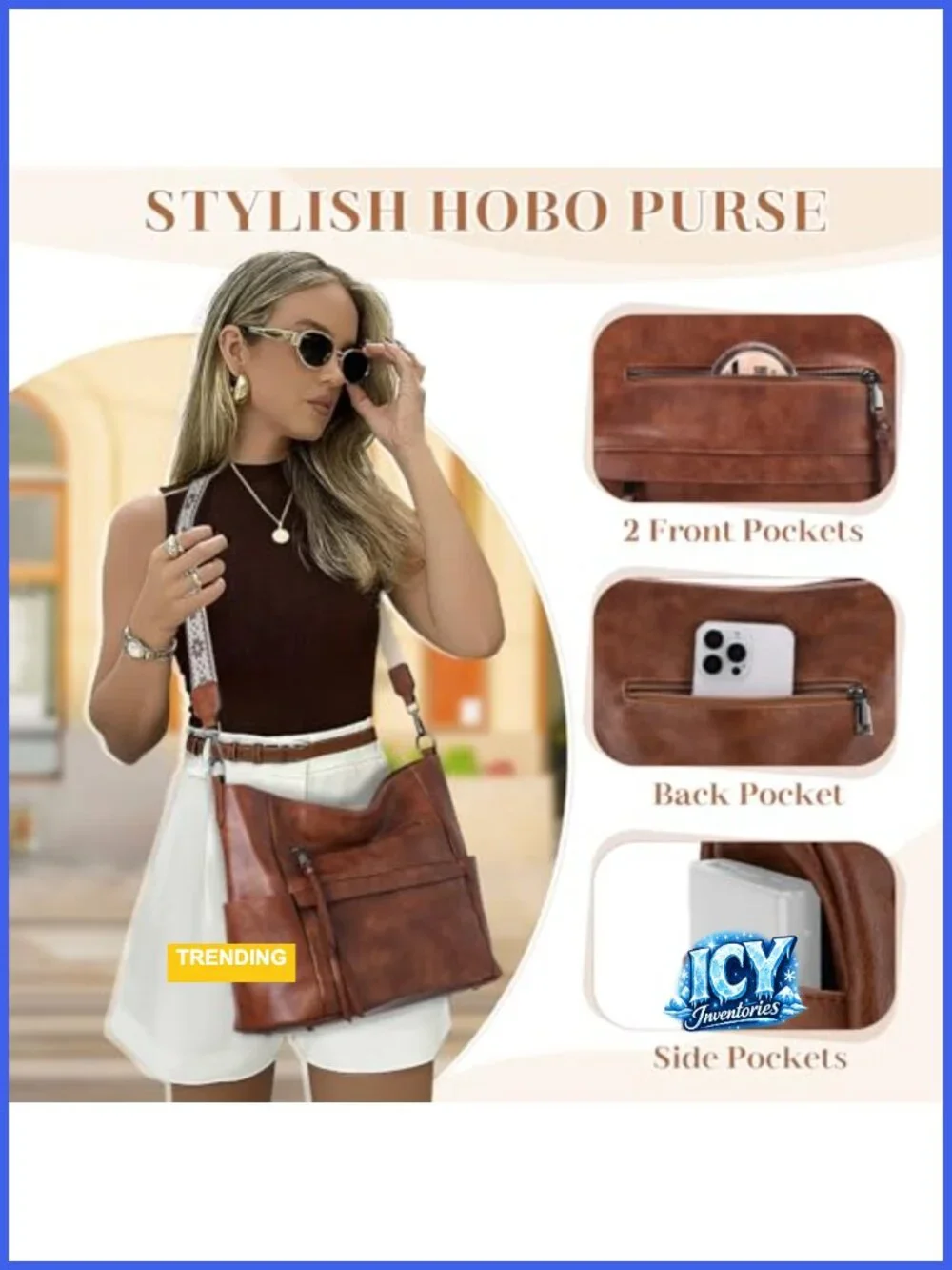 Medium Hobo Bag Vegan Leather Shoulder Purse with Detachable Guitar Strap